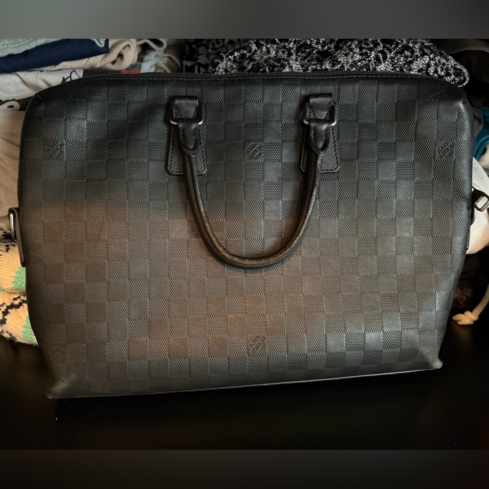 Louis Vuitton Matte Black Damier Porte Documents Jour Leather Satchel - Picture 2 of 15